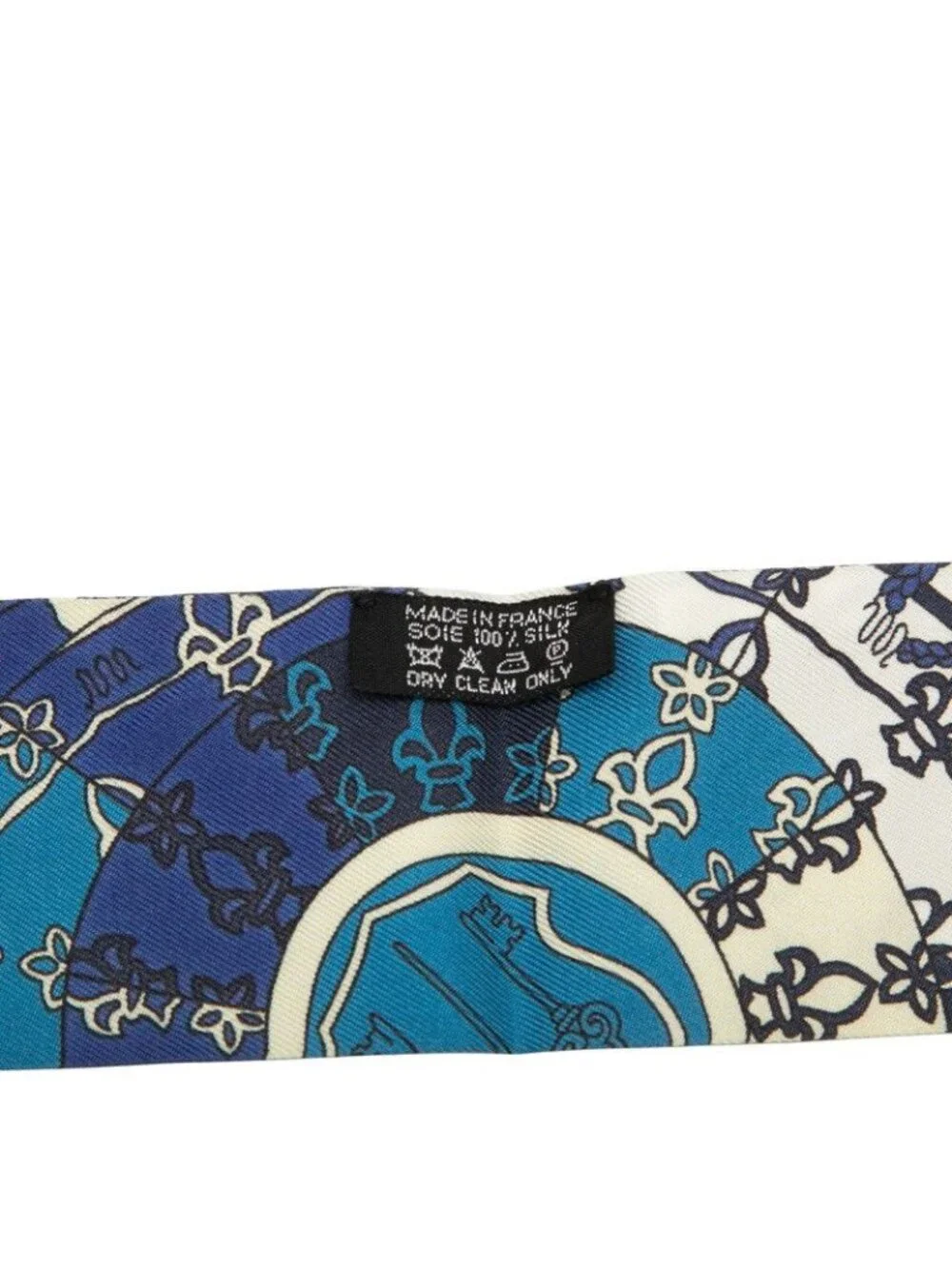 Hermes Twilly Spiral to the Key Tours de Cles Scarf Blue Silk
